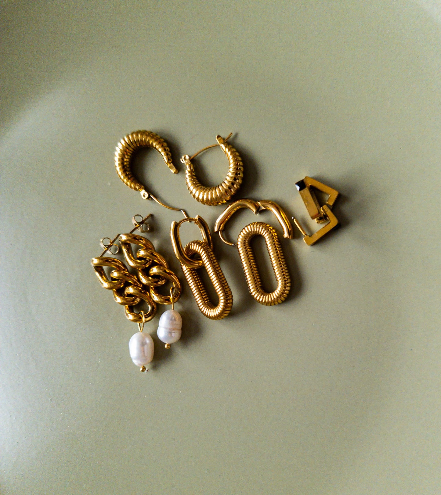 Gold Square Huggies with Black Stone