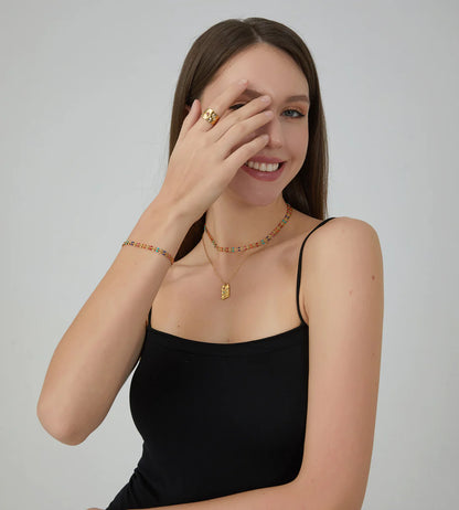 Wide Plate Colorful Zircon Ring