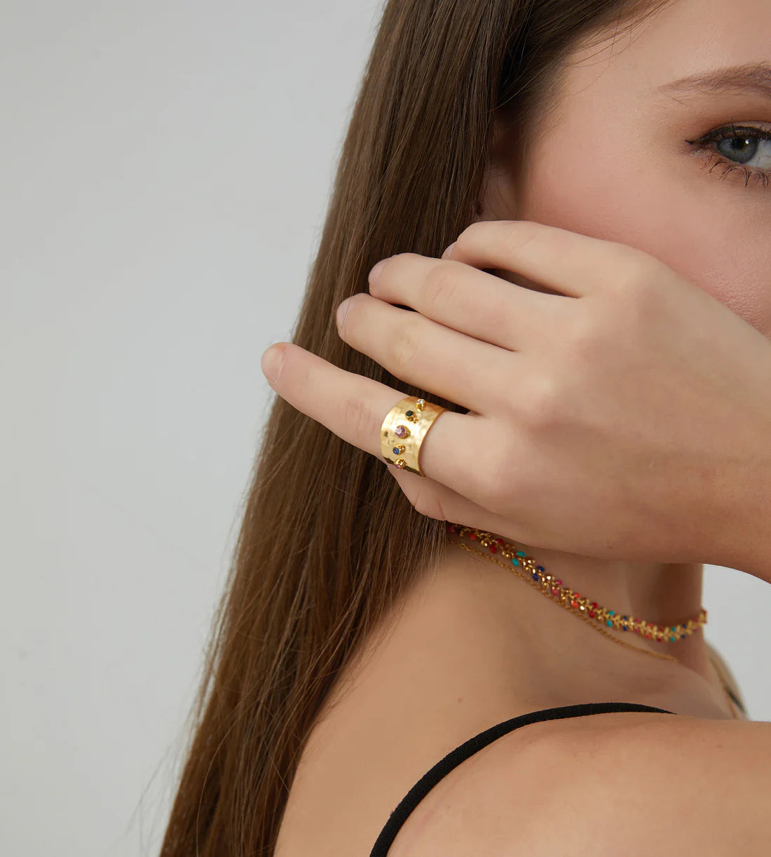 Wide Plate Colorful Zircon Ring