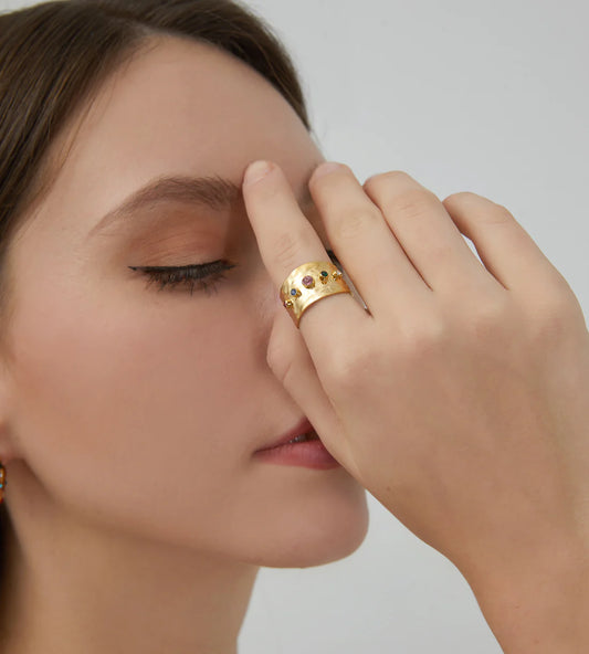 Wide Plate Colorful Zircon Ring