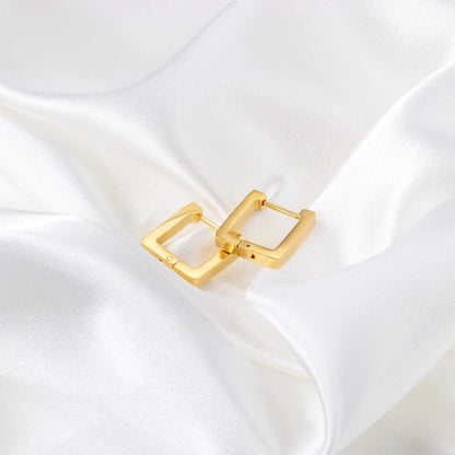 Gold Square Huggies with Black Stone